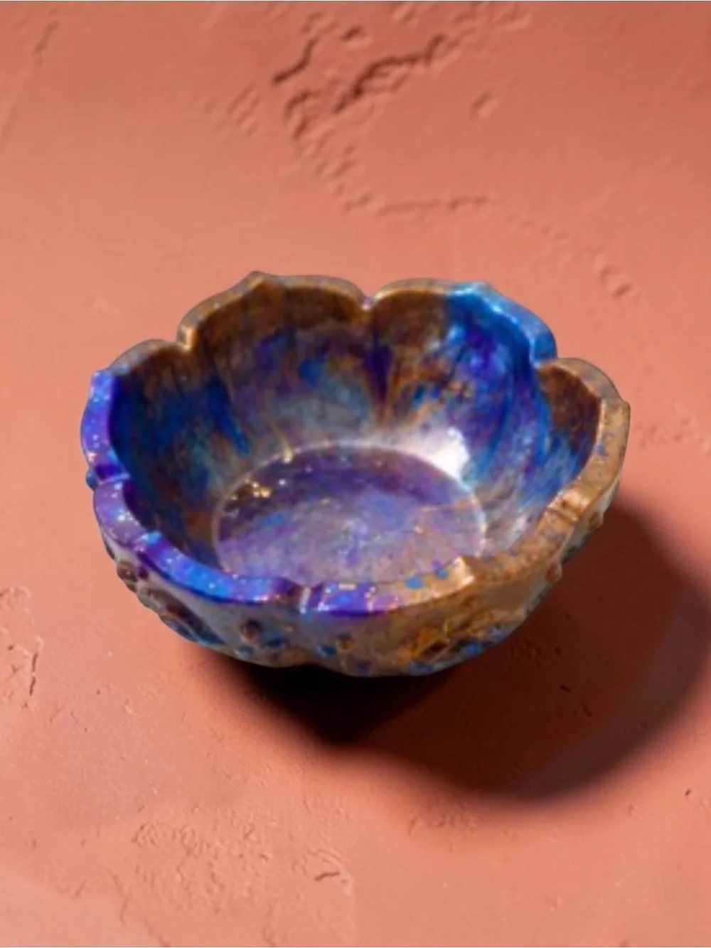 Handmade Iridescent Resin Trinket Dish in Blue and Brown